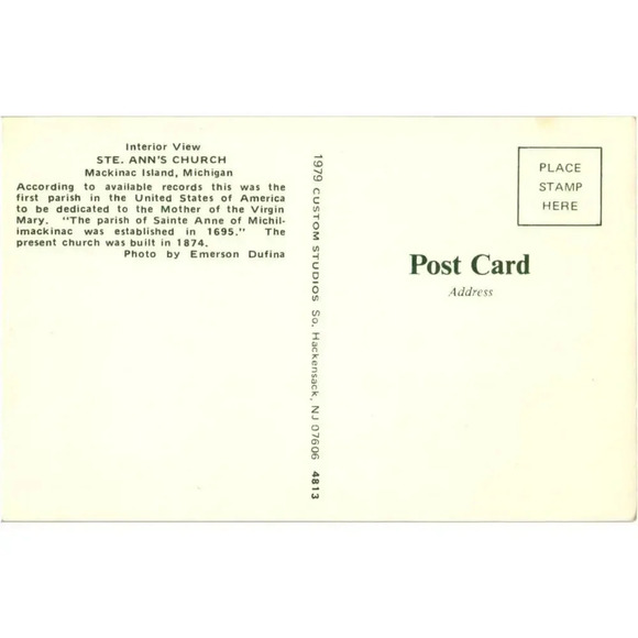 1979 STE. ANN'S CHURCH Mackinac Island, Michigan Post Card - Picture 2 of 2